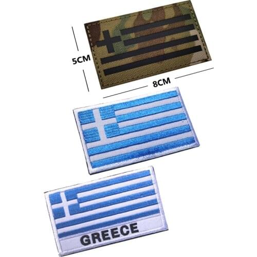 Greece Flag Embroidered Cloth Velcros IR Embroidery Badge Military Tactical Flag Greek Sticker Clothes Backpack Cap Patches