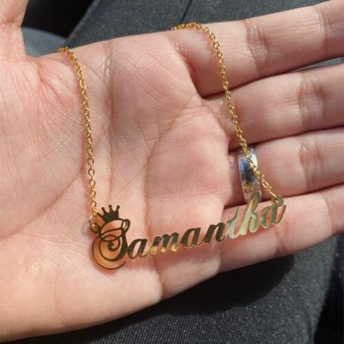 Custom Name Crown Font Necklace For Women Nameplate Personalized Stainless Steel Gold Chain Choker Customized BFF Jewelry Gift