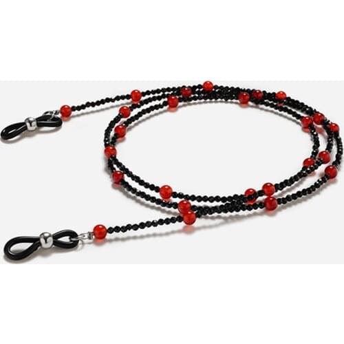 Imixlot New Retro Handmade Red Black Glass Beaded Glasses Chain Fashion Anti-slip Eyewear Cord Holder Necklace Accessories