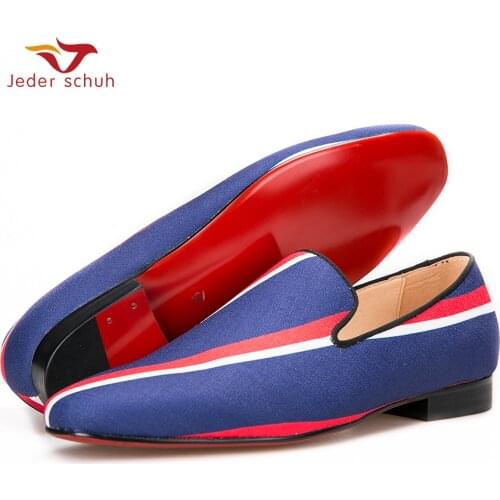Jeder Schuh New Square Toe Blue Canvas Shoes With Striped Design Party And Banquet Men Dress Loafers Leather Insole Men Flats
