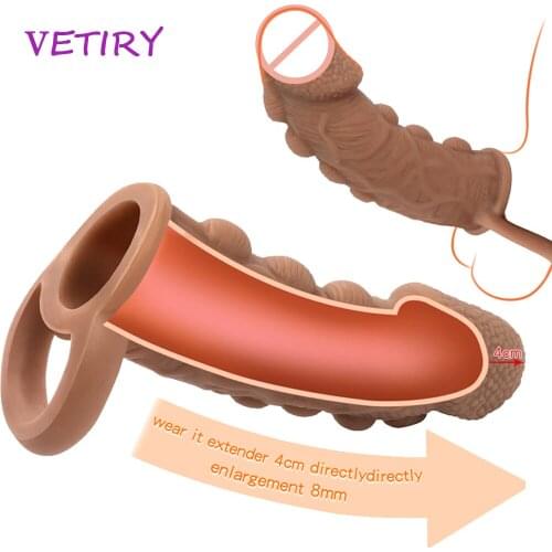 Penis Ring Big Dotted Penis Sleeve Sex Toys for Man Soft Penis Extender Condom With Solid Glans Dildo Extender Delay Ejaculation
