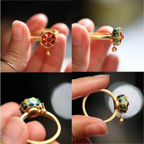 1 Pc Buddhism Lotus Floral Enamel Rotating Cocktail Ring Buddhist Tibetan Prayer Wheel Ring OM Mantra Finger Ring Good Luck