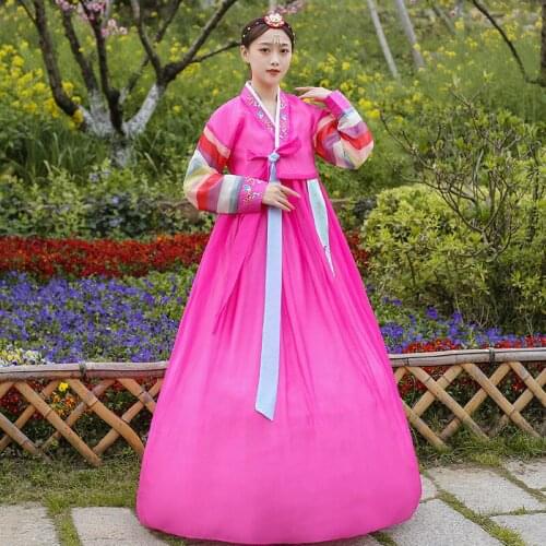 Korean Traditional Women Palace Embroidered Wedding Orthodox Party Dance Hanbok Korean Folk Costume Dance Stage Performing Dress