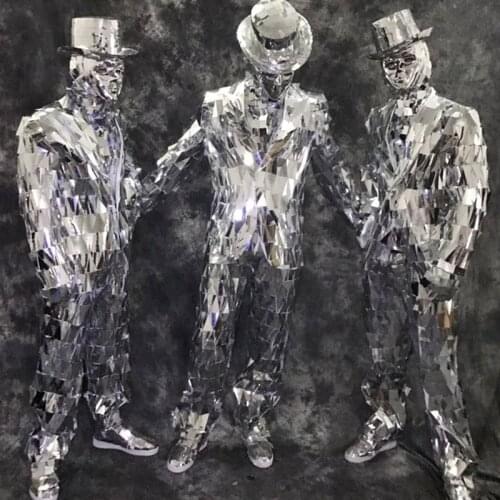 Mirror Performance Costume MenS Mirror Suit Mechanical Dance Clothes Festival Outfit Male Nightclub Party Wear Handmade DN5099
