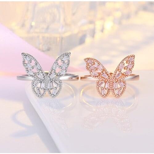 Hot Europe & American hollow out butterfly ring 925 silver CZ open ring for women Party & birthday DIY jewelry gift free shippin