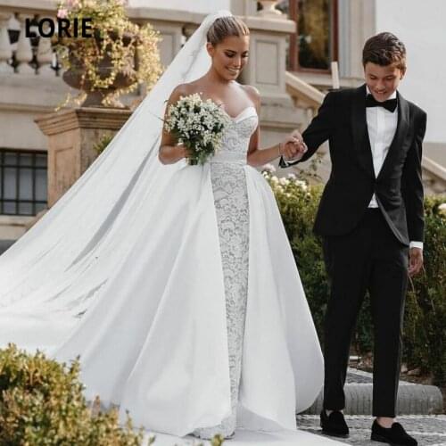 LORIE Lace Mermaid Wedding Dresses with Detachable Train Sweetheart Floor Length Sexy Wedding Bridal Gown abito da sposa