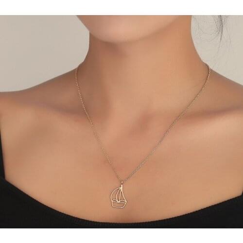 Cute Sailboat Pendant Necklaces for Girls Women Hollow Ship Choker Simple Birthday Jewelry Gift