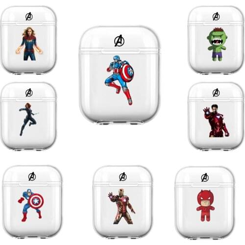 Cartoon Transparent Case for Wireless Bluetooth Apple Airpds1 2 Marvel Avengers Endgame Spider Man Super
