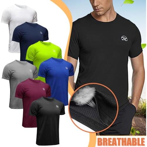 Men Casual Shirts Summer Solid Blouse Summer Short Sleeve Sport Breathable Top Blouse Fitness Gym Running