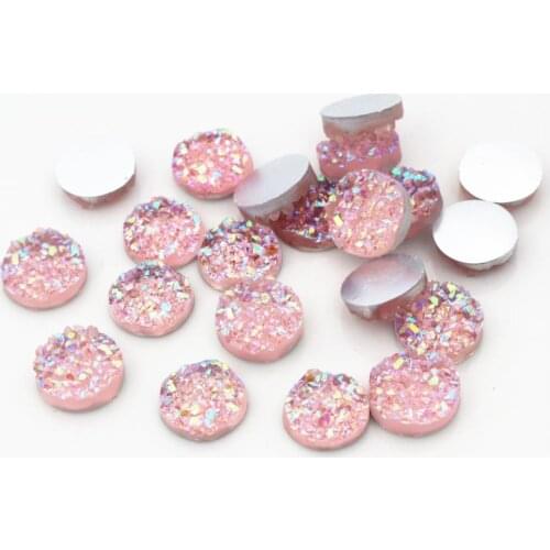 New Fashion 40pcs 8mm 10mm 12mm Pink AB Colors Natural ore Style Flat back Resin Cabochons For Bracelet Earrings accessories