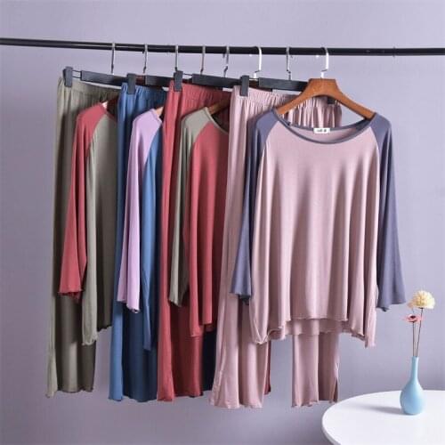 2020 New Pajamas Female Summer Autumn Leisure Modal Home Service Female 2PCS Suit Can Wear Outside Women Long Sleeve Nightdress