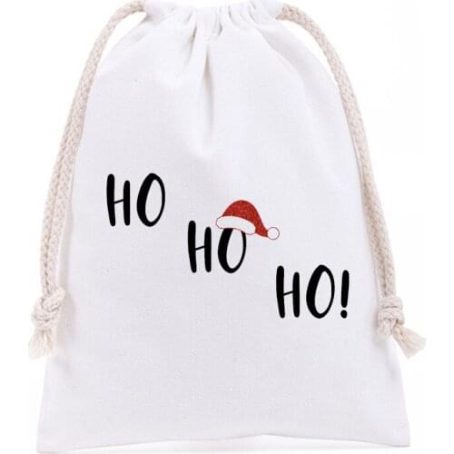 New 25cmx32cm Christmas Stockings Personalized Happy Christmas Drawstring Bag Unique HoHoHo Christmas New Year Canvas Gift Bags