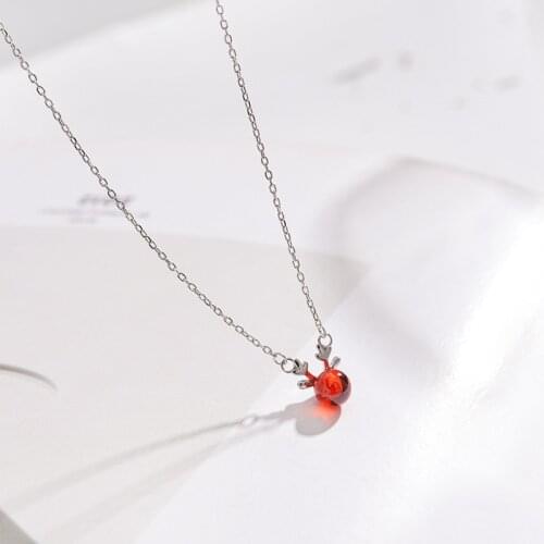 925 Silver Necklace with Sweet Simple Fresh Deer Garnet Antler Clavicle Chain for Female Gifts Wholesale