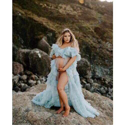 Sexy Slash Neck Maternity Dresses Custom Made Tiered Ruffles Floor Length Gown Pregant Women For Photo Wedding Party Nightgown