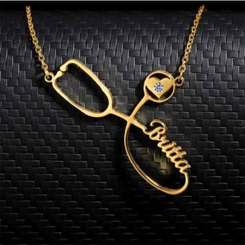 Trendy Stethoscope Heart Pendent With Crystal Custom Zircon Heart Name Necklace for Womne Lover Gifts