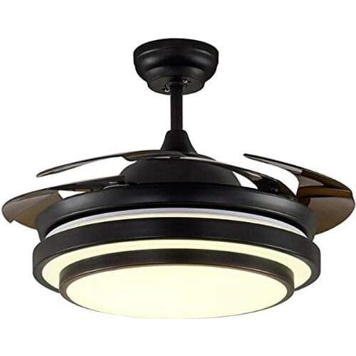 42 Inch Invisible Ceiling Fans with LED Light and Remote, Indoor Ceiling Light with 4 Retractable ABS Blades Fans for Bedroom