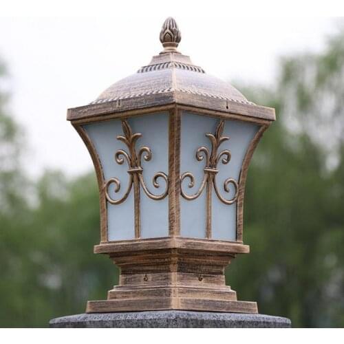 Retro Aluminum outdoor Pillar light square lamps Antique Lawn light Villa door Lights Glass Waterproof Corridor landscape Lamp