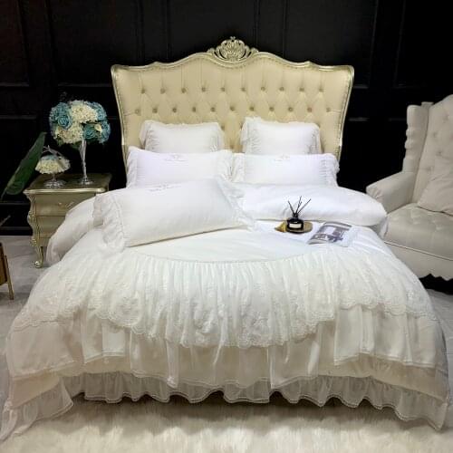 Luxury 1200TC Egyptian Cotton High-end Soft White Princess Wedding Lace Bedding Set Double Duvet Cover Bed Sheet Pillowcases