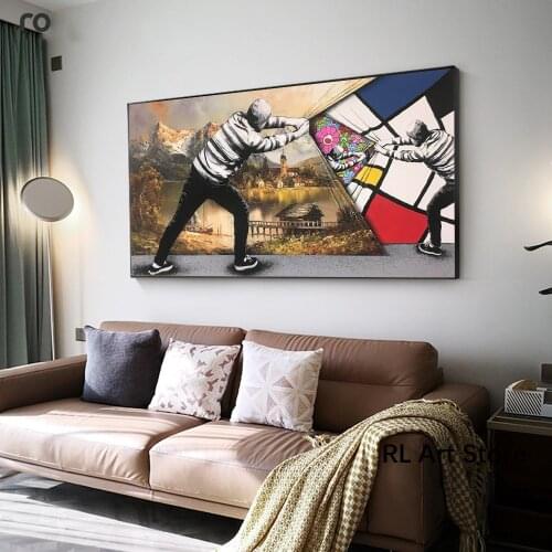 Modern Street Art Pictures Kids Lover Behind The Curtain Graffiti Art Paintings Wall Art Posters and Prints Home Decor Canvas