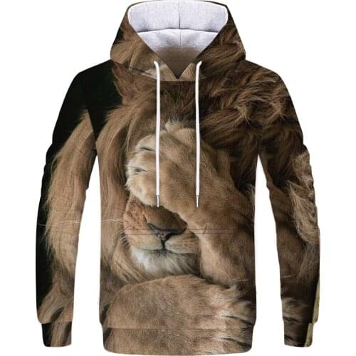 Animal mens hoodies funny 3D print cool cartoon tiger lion mens hooded sweatshirt hip hop Streetwear oversized hoodies