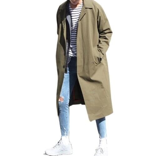 Autumn Trench Coat Men Casual Turn-down Collar Korean Long Trench Coat Men Solid Long Coat Men