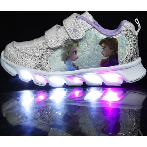 Disney Cartoon Frozen 2 children casual shoes girls sports shoes casual LED light flash shoes baby elsa princess shoes