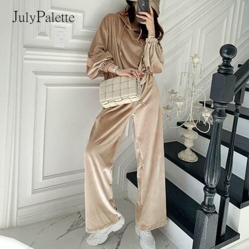 JulyPalette 2021 Spring Casual Two Piece Tracksuit Set Women Hoodies Tops and Pants Sports Suit Fashion Velvet Female Sets New