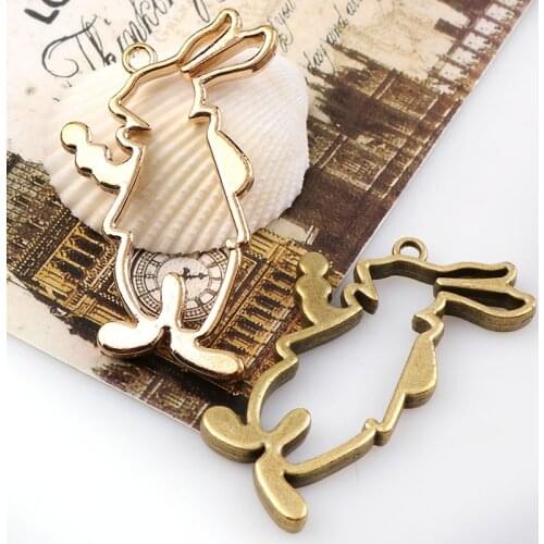 Vintage Rabbits Antique Metal Hollow Frame Glue Blank Connector Charms Pendant DIY Jewelry Findings Accessories