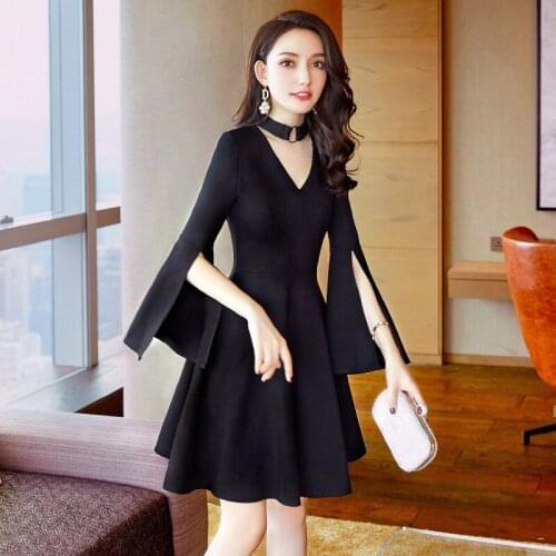 Bridesmaids Dresses Vintage V-Neck Full A-Line Lace Zipper Knee-Length Luxury Black Fashion Elegant Lady Wedding Party Gown E814