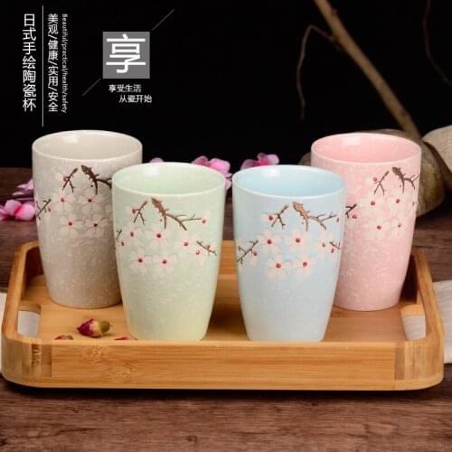 Japanese cherry blossom sakura hand-painted ceramic simple couple water cup retro mark cup set mug gift box