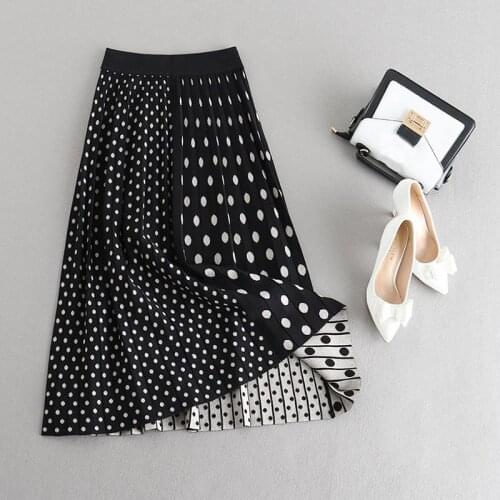 2020 High Waist Spring Knitting Dots Print Long Stretch Vintage Women Winter Skirt Faldas Jupe Femme Saia