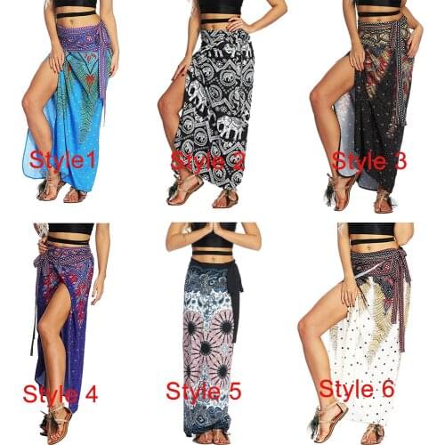 Women Boho Skirt Long Maxi Print Wrap Skirt Cover Up Asymmetrical Skirt One Size Mid Length Skirt Plus Size