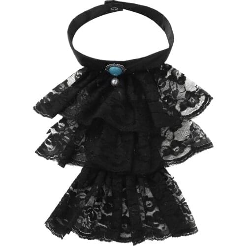 Women Vintage Victorian Renaissance Detachable Ruffled Lace Jabot Neck Fake Collar Steampunk Performance Party Costume Accessory