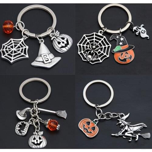 1pc Spider Web Charms Keyring Key Chain Pumpkin Ghost Enamel Metal Keychain Halloween Cosplay Accessories Gifts