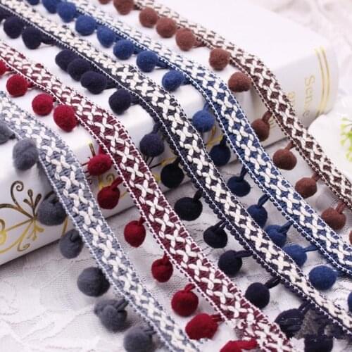 1Yard Vintage Lace Trim Ribbon 1.5cm Pom Pom Ball Fringe Ribbon Crafts Lace Sewing Accessories Decoration DIY Material Apparel