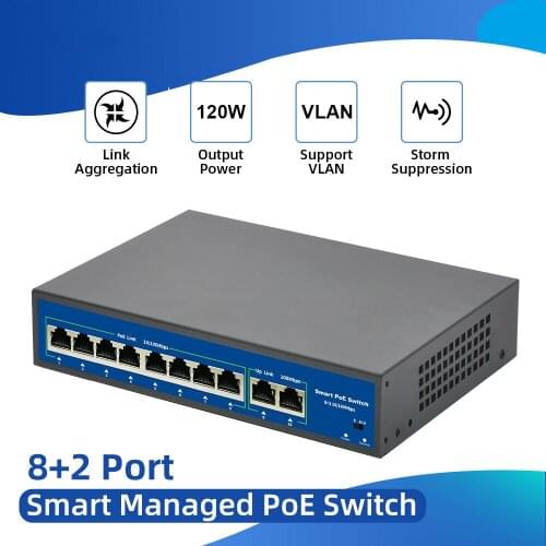 10 Ports POE Switch 48V Power Over Ethernet Network Switch 8 PoE Switch Injector for IP camera/Wireless AP/CCTV Camera System