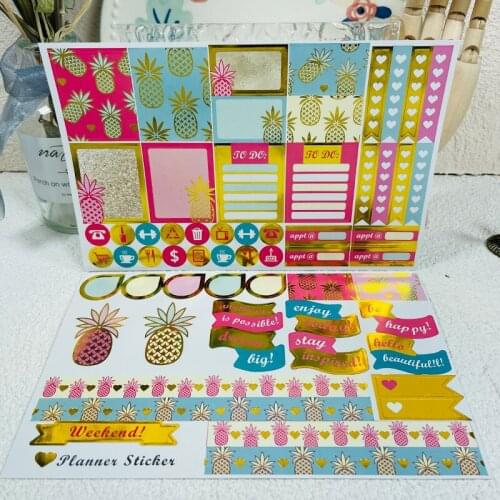 Panalisacraft 2 sheets Pineapple Icon Planner Stickers Foil Sticker for Scrapbooking DIY Projects/Photo Album/Card Making Crafts