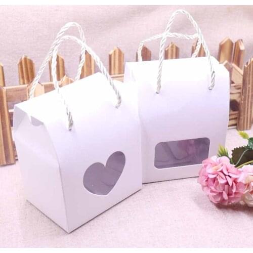 20pcs Paper Clear Rectangle Window Box multi color Paper Candy Boxes With Handle Snack Cookie Chocolates Gifts box for wedding