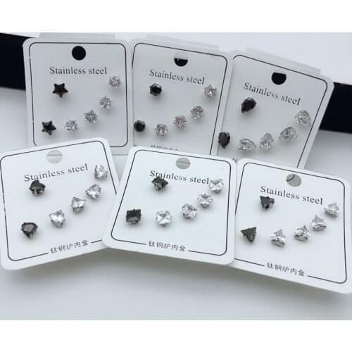 6pcs Shiny Wedding Stud Earrings Set for Women Men Crystal Jewelry Accessories Earing Oorbellen Free Shipping