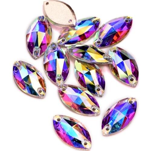 AAAAA Quality 4 Sizes Navette Shapes Crystal Glass Sew On Rhinestones Flatback Sewing Rhinestones For Dress Decoration B0936