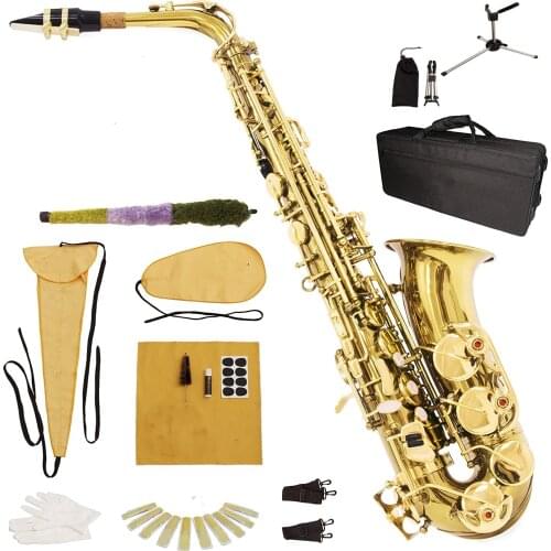 E flat Alto Saxophone Eb Key Brass Gold Lacquer with saxophone accessories saxophone alto