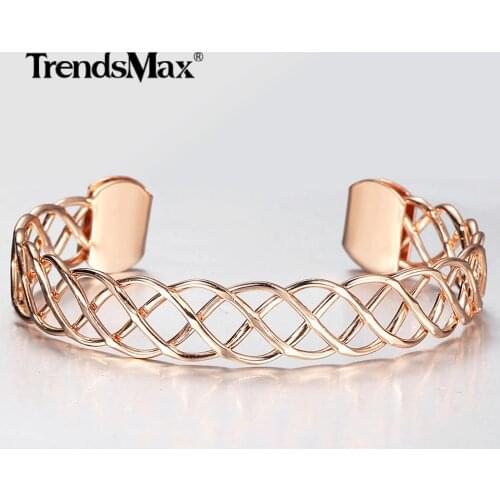 2020 New 11mm Twisted Carved Bangle Bracelet 585 Rose Gold Opening Cuff Wristband for Women Girls Adjustable Jewelry Gifts CB50