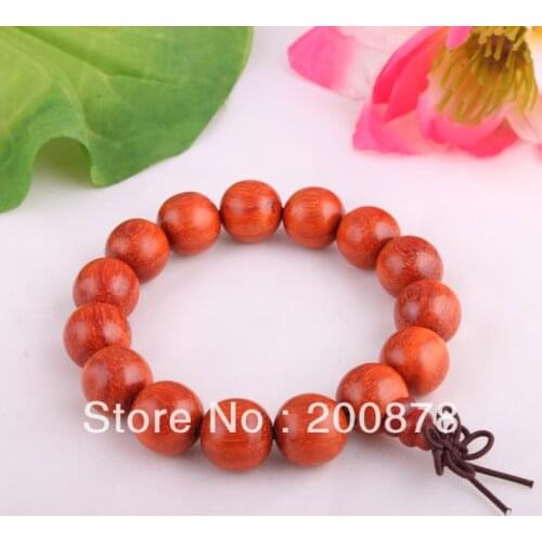 BRO640 Buddhist Wooden beads Prayer Wrist Mala,15mm,China Big Leaf Red Sandalwood Man Bracelet