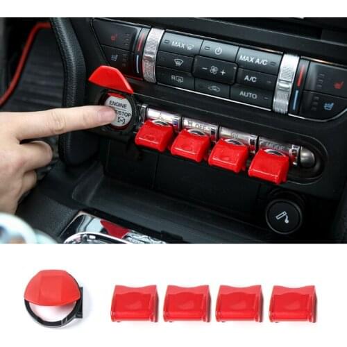 YCCPAUTO 5Pc/Lot Car Styling Central Console Button Decoration Engine Start/Stop Button Trim Cover For Ford Muatang 2015 Up Red