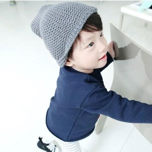 2 Childrens hat 2019 autumn and winter new solid color knit hat creative cute wool cap