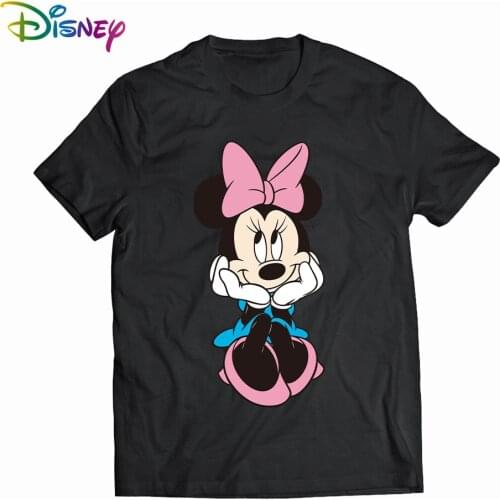 Disney Kawaii Mickey Mouse T-shirts Women Black Tops Ladies Casual O Neck T-shirt Women Korean Style Harajuku Clothing