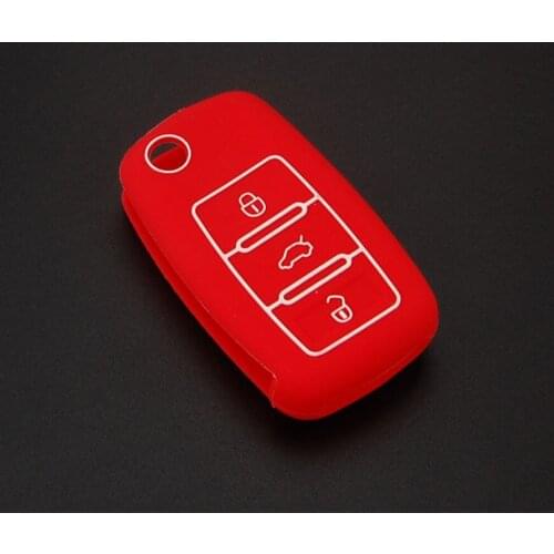 For VW Passat Touran Tiguan 3 Button Flip Remote Key Red Silicone Cover Holder Case