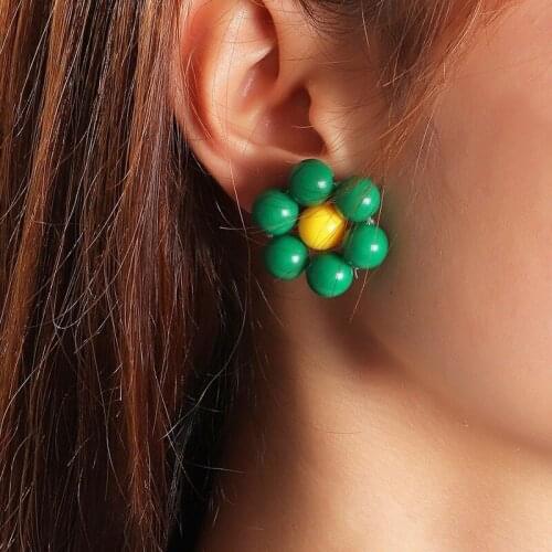 European and American Jewelry Ins Wind Creative Woven Beaded Flower Bohemian Earrings Personality Contrast Earrings
