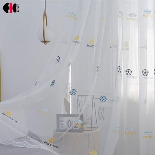 Football Embroidered Sheer Curtain for Bedroom Kids Boys Cartoon Nursery Delicate Decoration wp422c