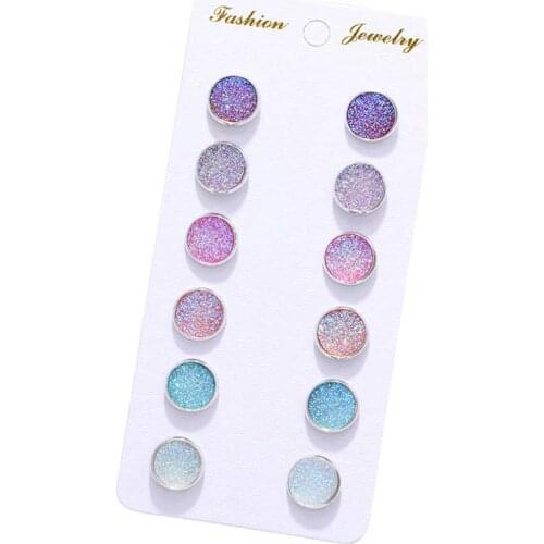 IFMIA Bling Earring Sets 6 Pairs / Set Mixed Color Cute Round Stud Earrings For Women Fashion Jewelry Birthday Gift Wholesale